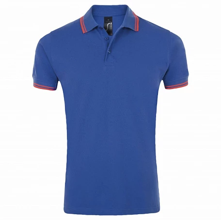 Рубашка поло мужская Pasadena Men 200 с контрастной отделкой, ярко-синяя (royal) с неоново-розовым