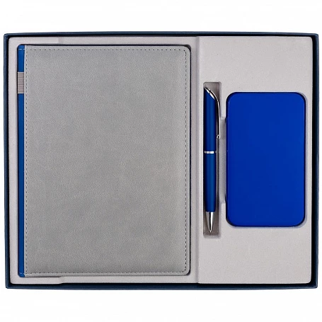 Коробка Overlap под ежедневник, аккумулятор и ручку, ver. 2, синяя